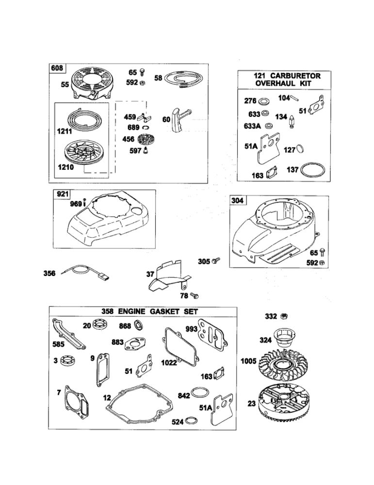 Blower-Housing/Starter-Rewind Diagram and Parts List for 128612-0112-E1  Briggs and Stratton Engine